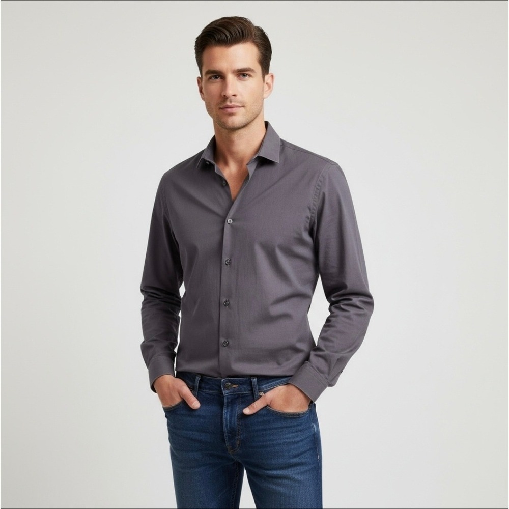 Prada Men's Dress Shirt - 100% Cotton - Slim Fit - Size: 15½ - Gray